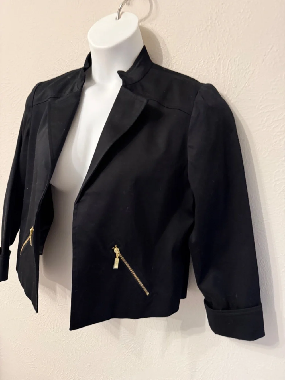 NWT‎ Chico's size 1 Open Front Cotton Moto Blazer Jacket black office